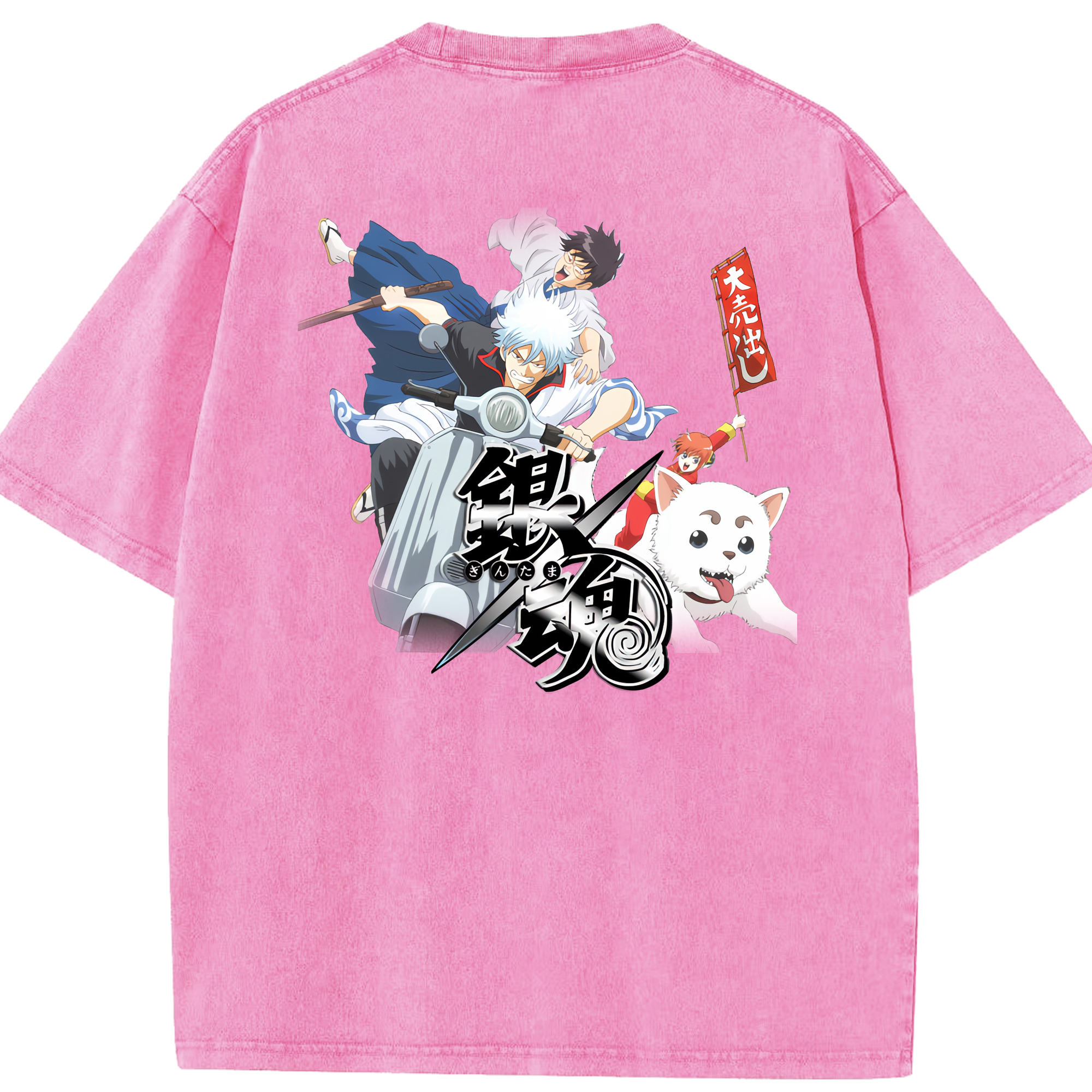 （画像用） ぎんたま 坂田銀時（さかたぎんとき） 神楽 志村新八（しむら しんぱち） GINTAMA Sakata Gintoki Kagura Shimura Shinpachi 綿100% ヴィンテージ風 半袖Tシャツ（背面プリント）